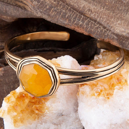 River Rocks Yellow Quartz and Golden Cuff Bracelet Barse Jewelry