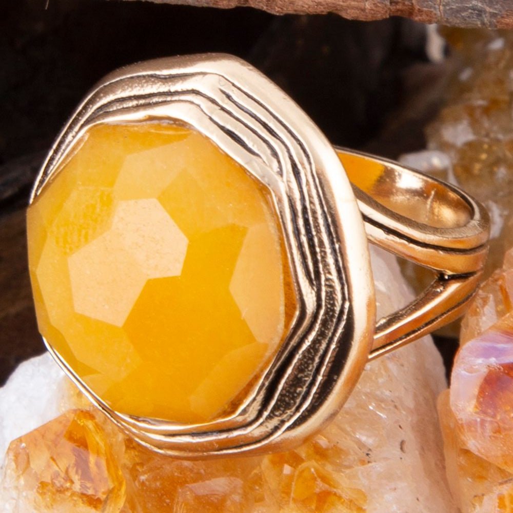 River Rocks Yellow Quartz Golden Statement Ring Barse Jewelry