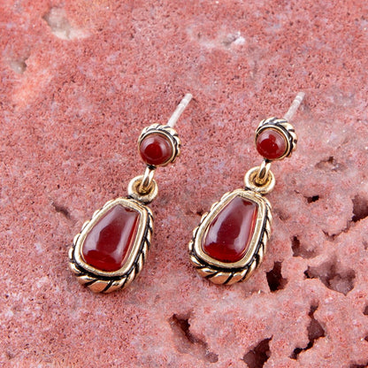 Roped Orange Carnelian Golden Drop Earrings Barse Jewelry