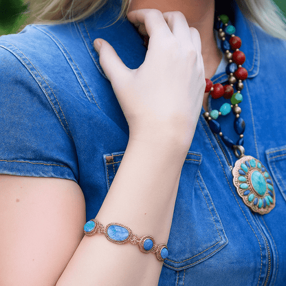 Roped Denim Blue Lapis Golden Link Bracelet Barse Jewelry