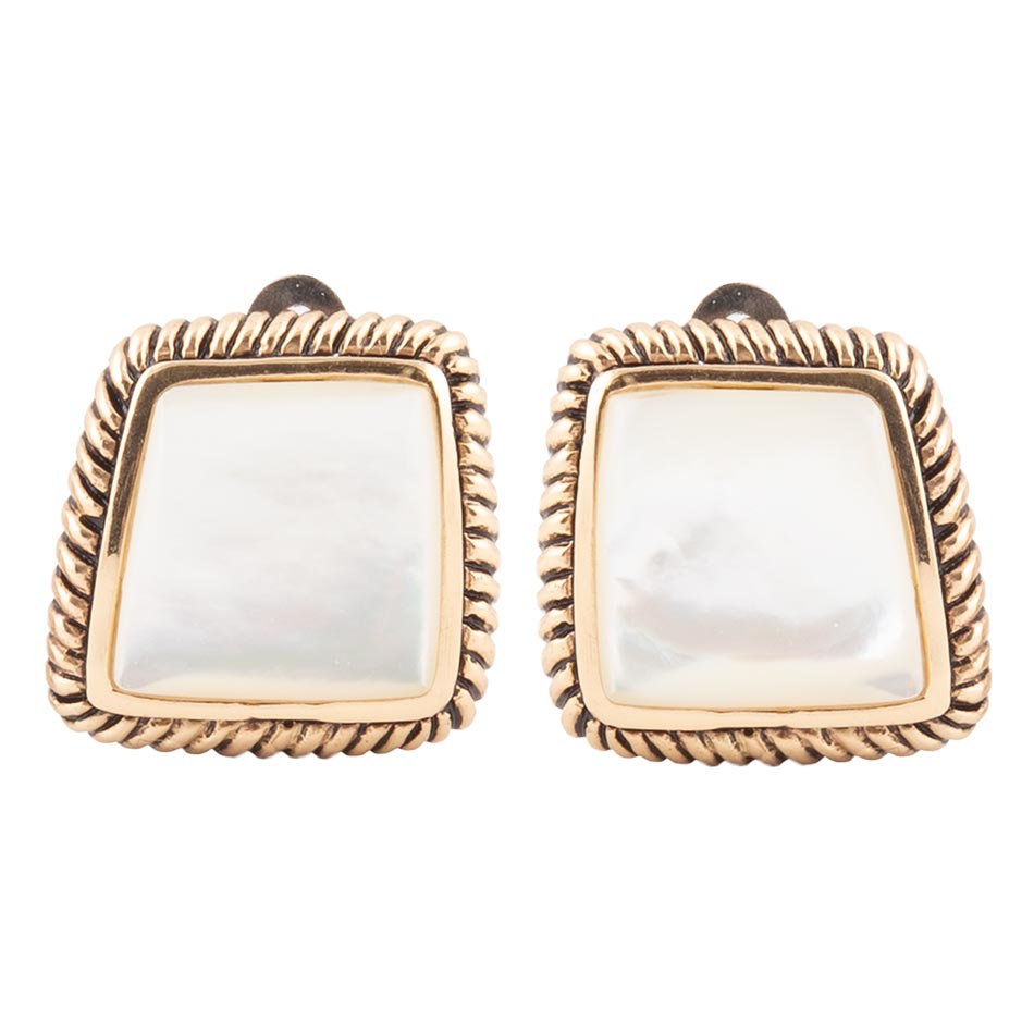 Roped Mother of Pearl Golden Clip Earrings Barse Jewelry