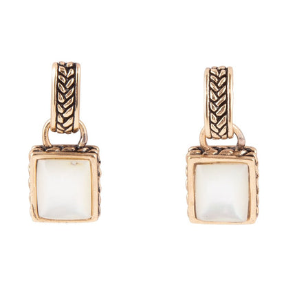 Roped White Mother of Pearl Golden Post Earrings Barse Jewelry