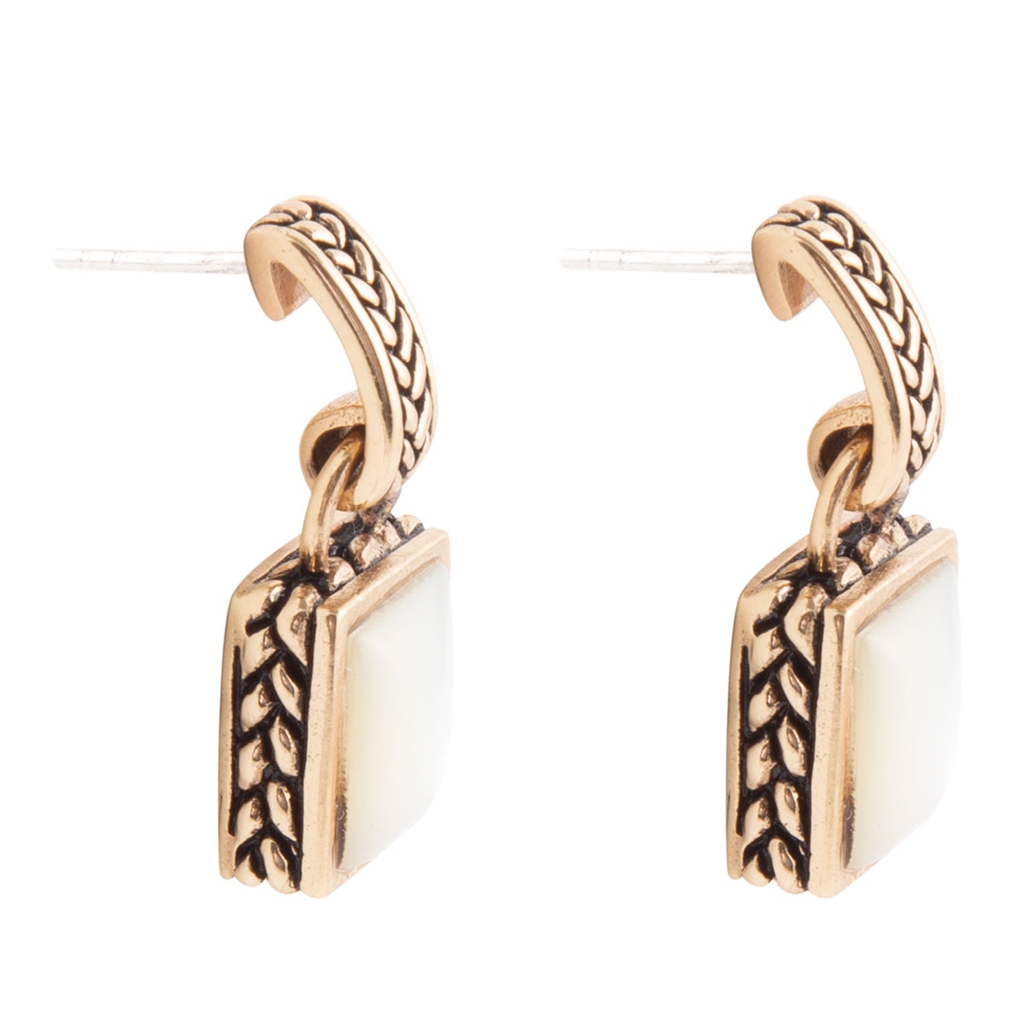 Roped White Mother of Pearl Golden Post Earrings Barse Jewelry