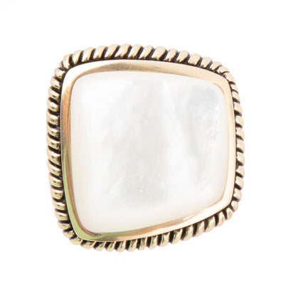 Roped White Mother of Pearl and Golden Statement Ring Barse Jewelry