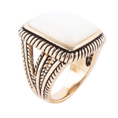 Roped White Mother of Pearl and Golden Statement Ring Barse Jewelry