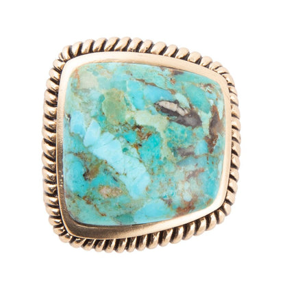 Roped Square Blue Turquoise Golden Statement Ring Barse Jewelry