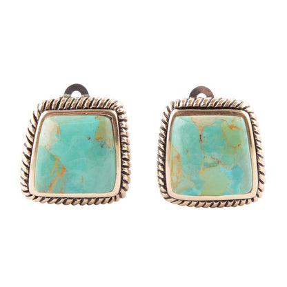 Roped Blue Turquoise Golden Clip Earrings Barse Jewelry