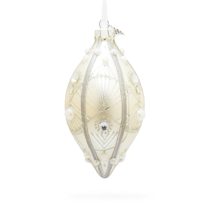 Pearls on Silver Pointed Teardrop Finial Glass Christmas Ornament