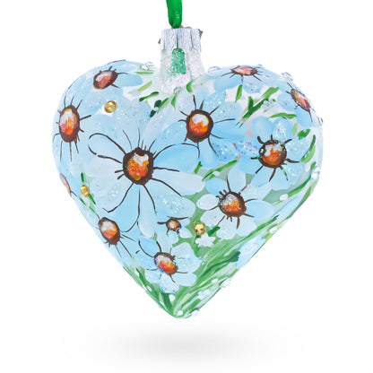 Sparkling Daisy Meadow Vista Jeweled Glass Heart Ornament