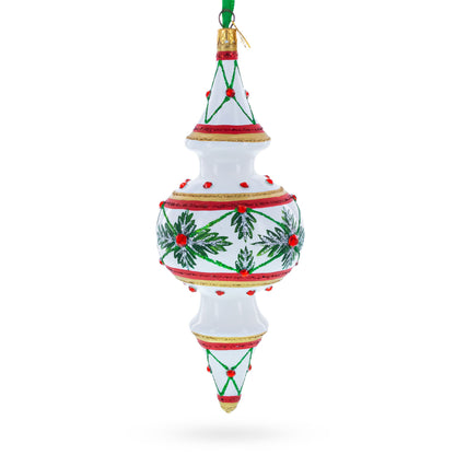 Winter Lattice & Holly Star Jeweled Double-Ended Finial Drop Glass Christmas Ornament