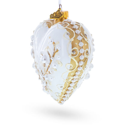 Winter Pearl Vine Jeweled Glass Heart Ornament