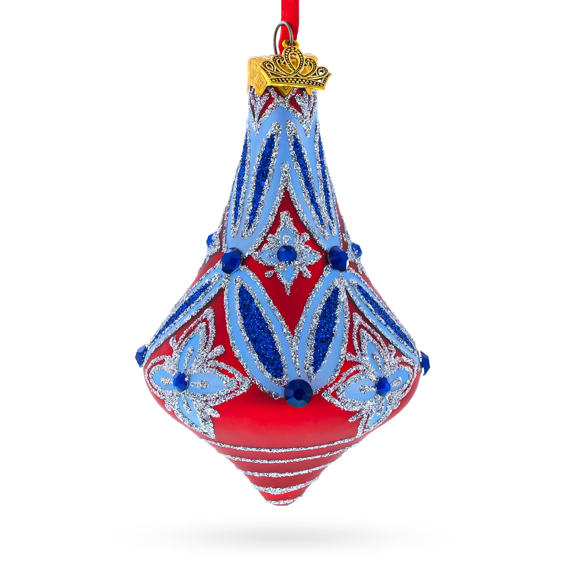Blue Geometrical Bell Finial Glass Christmas Ornament
