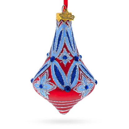 Blue Geometrical Bell Finial Glass Christmas Ornament