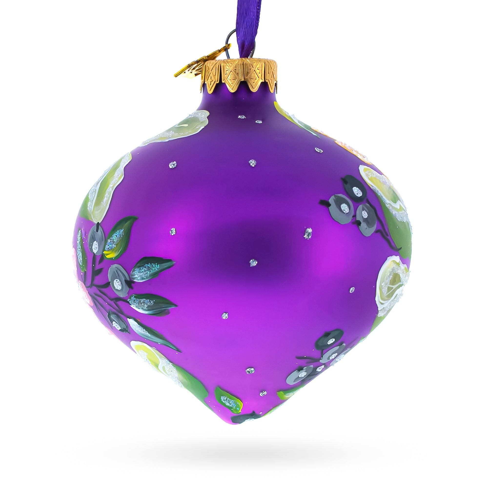 Songbird and Blossoms Onion-Shape Finial Glass Christmas Ornament BestPysanky