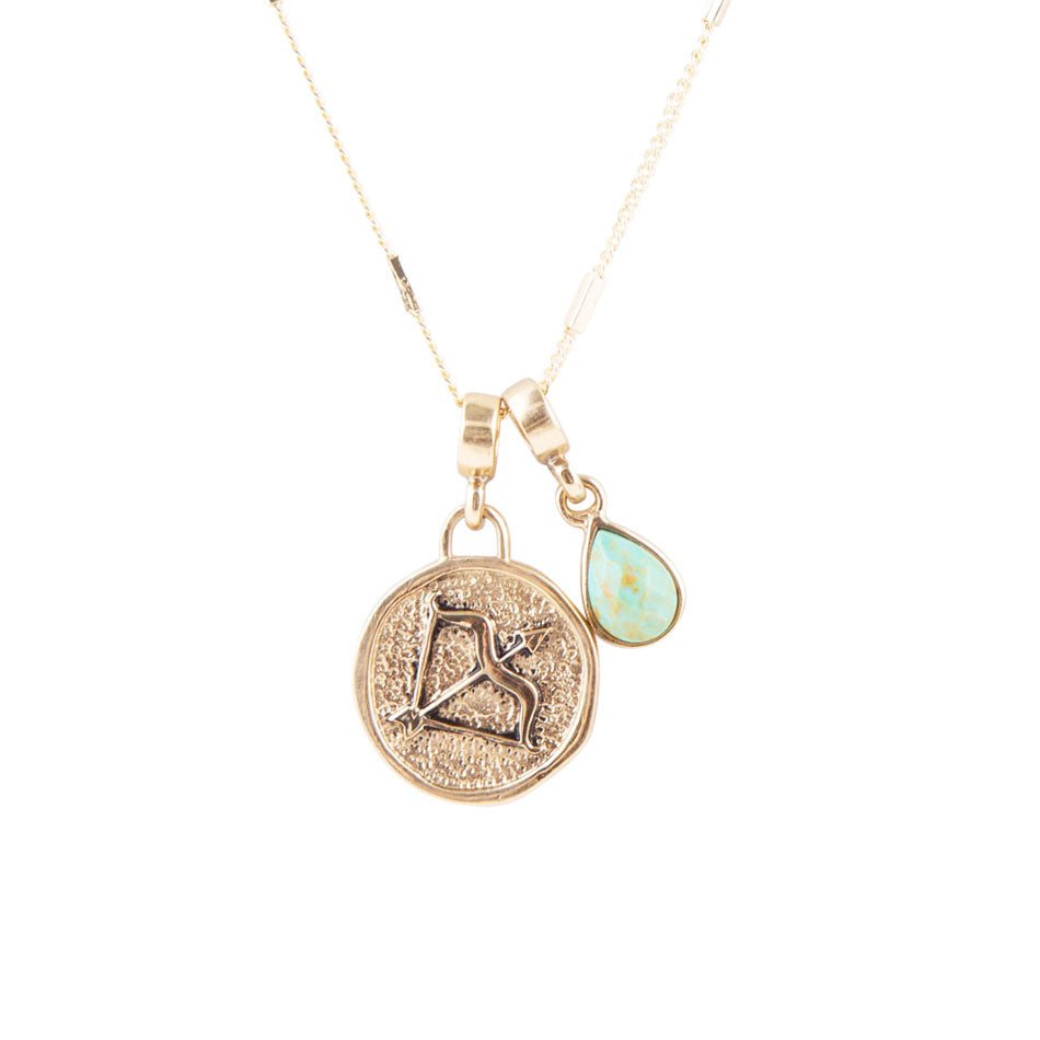 Sagittarius - Zodiac Blue Turquoise Golden Charm Necklace Barse Jewelry