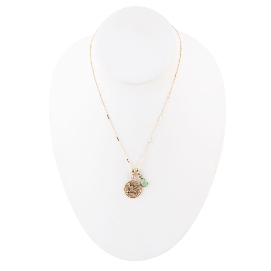 Sagittarius - Zodiac Blue Turquoise Golden Charm Necklace Barse Jewelry