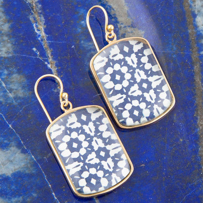 Santorini Cobalt Blue and White Golden Earrings Barse Jewelry