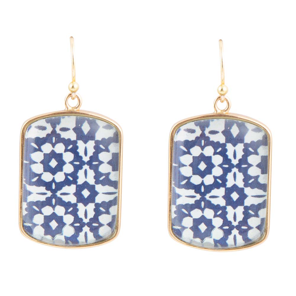 Santorini Cobalt Blue and White Golden Earrings Barse Jewelry