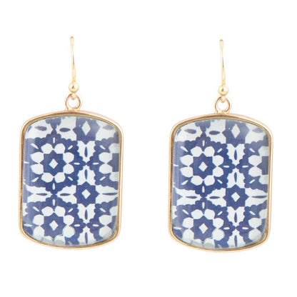 Santorini Cobalt Blue and White Golden Earrings Barse Jewelry