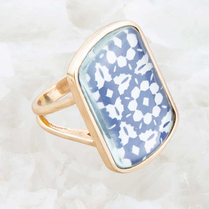 Santorini Cobalt Blue and White Golden Ring Barse Jewelry