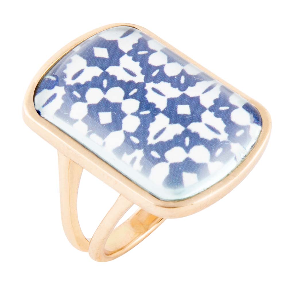 Santorini Cobalt Blue and White Golden Ring Barse Jewelry