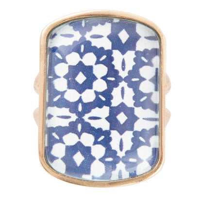 Santorini Cobalt Blue and White Golden Ring Barse Jewelry