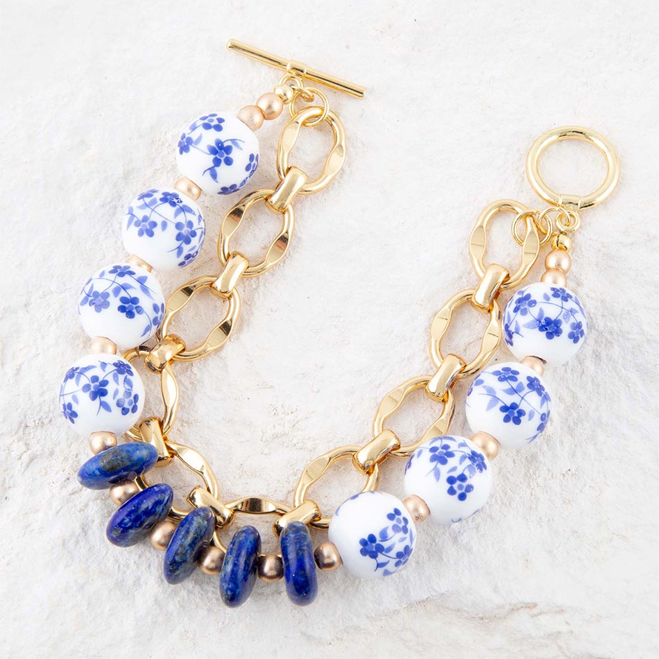 Santorini Cobalt Blue Lapis and Golden Bracelet Barse Jewelry