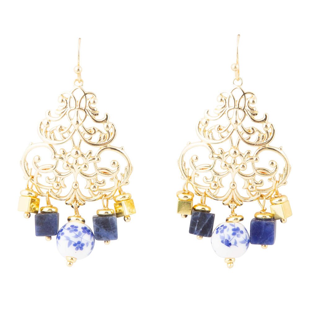 Santorini Cobalt Blue Lapis and Golden Chandelier Earrings Barse Jewelry