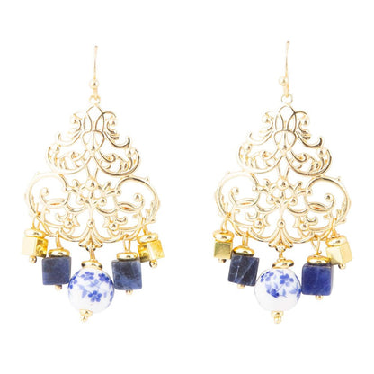 Santorini Cobalt Blue Lapis and Golden Chandelier Earrings Barse Jewelry