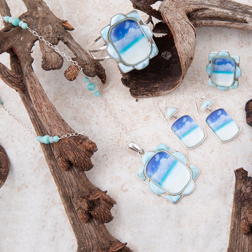 Scenic Beach Blue Larimar and Sterling Silver Drop Earrings Barse Jewelry