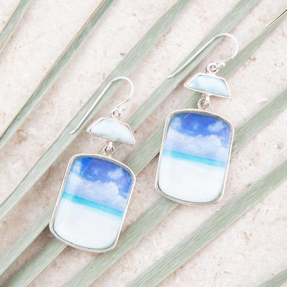Scenic Beach Blue Larimar and Sterling Silver Drop Earrings Barse Jewelry