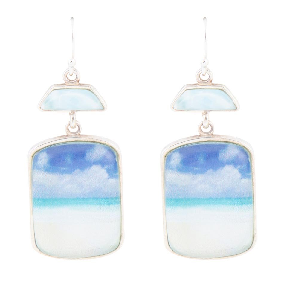 Scenic Beach Blue Larimar and Sterling Silver Drop Earrings Barse Jewelry