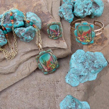 Scenic Desert Sedona Blue Turquoise Golden Ring Barse Jewelry