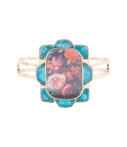 Scenic Red Floral Blue Apatite Golden Cuff Bracelet Barse Jewelry