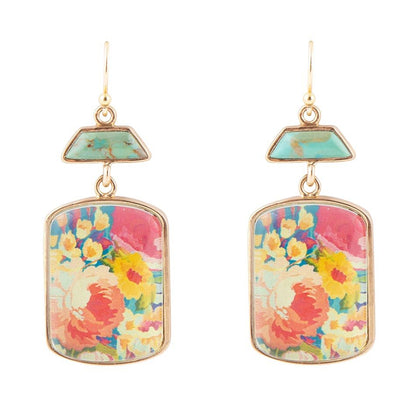 Scenic Floral Blue Turquoise Golden Earrings Barse Jewelry