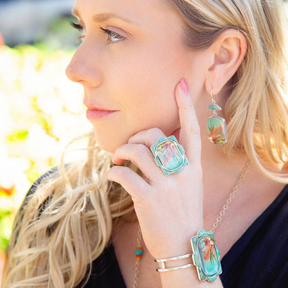 Scenic Sedona Blue Turquoise and Golden Cuff Bracelet Barse Jewelry