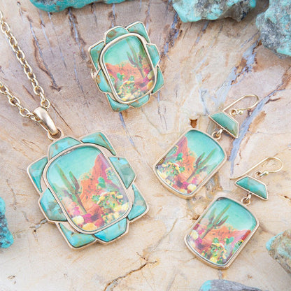 Scenic Sedona Desert Blue Turquoise Golden Pendant Necklace Barse Jewelry