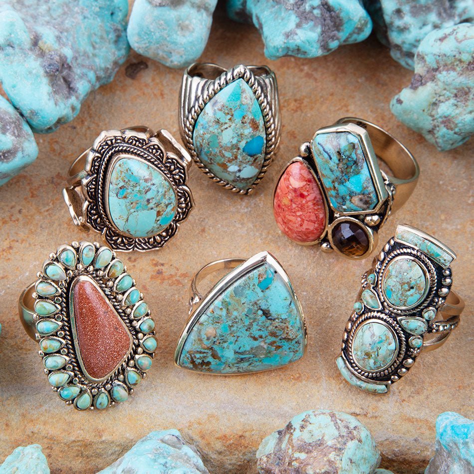 Sedona Blue Turquoise Orange Goldstone Golden Statement Ring Barse Jewelry
