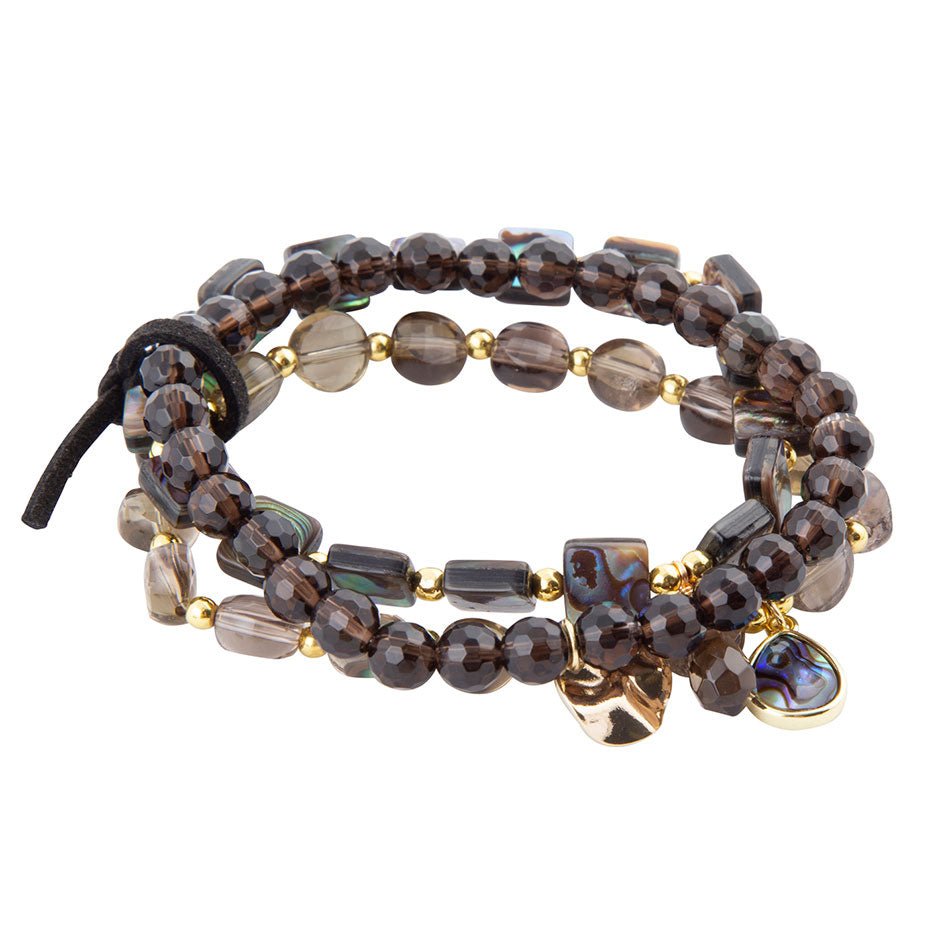 Sepia Sea Black Smoky Quartz and Blue Abalone Bracelet Set Barse Jewelry