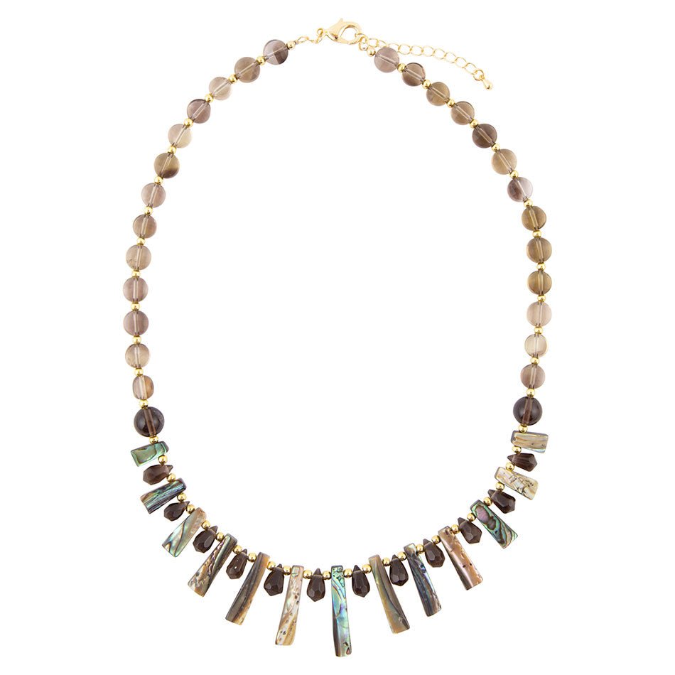 Sepia Sea Green Abalone Statement Golden Necklace Barse Jewelry