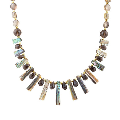 Sepia Sea Green Abalone Statement Golden Necklace Barse Jewelry