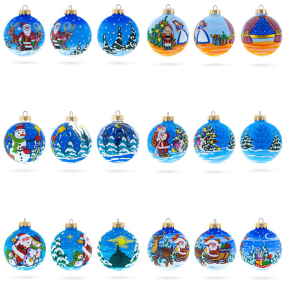 Set of 6 Santa, Snowman, Reindeer, Nutcracker Glass Christmas Ornaments
