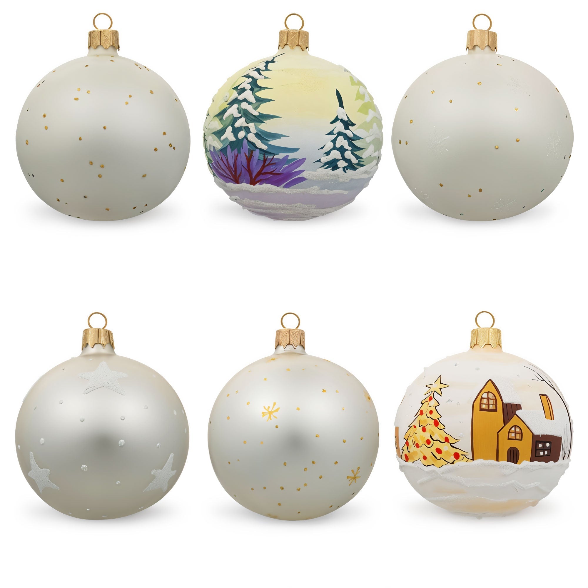 Set of 6 Glass Ball Christmas Ornaments - Snowmen, Santa's & Nutcracker BestPysanky