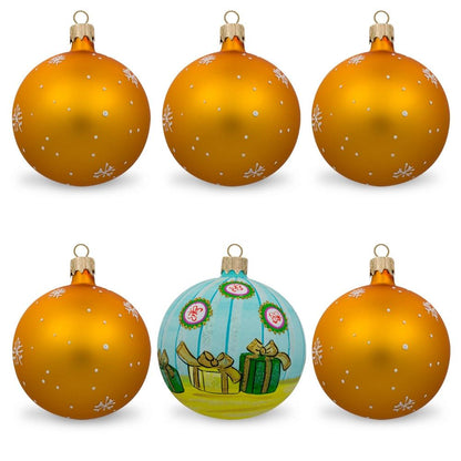 Set of 6 Santa with Gifts, Snowman, Nutcracker Glass Christmas Ornaments