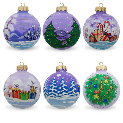 Set of 6 Santa Claus and Friends Glass Christmas Ornaments