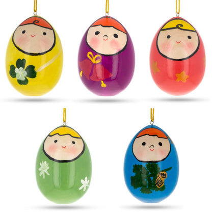 Set of 5 Wooden Egg Shaped Matryoshka Nesting Doll Ornaments BestPysanky