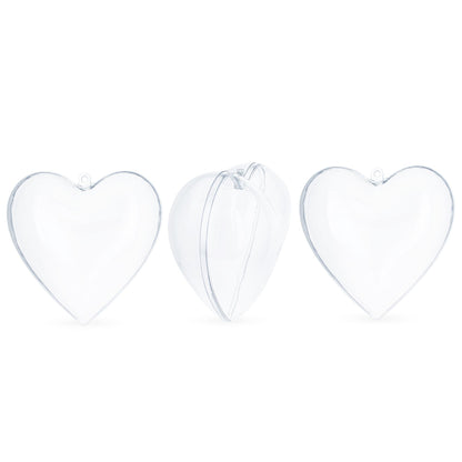 Set of 3 Clear Plastic Hearts Ornaments 2.45 Inches (62 mm)