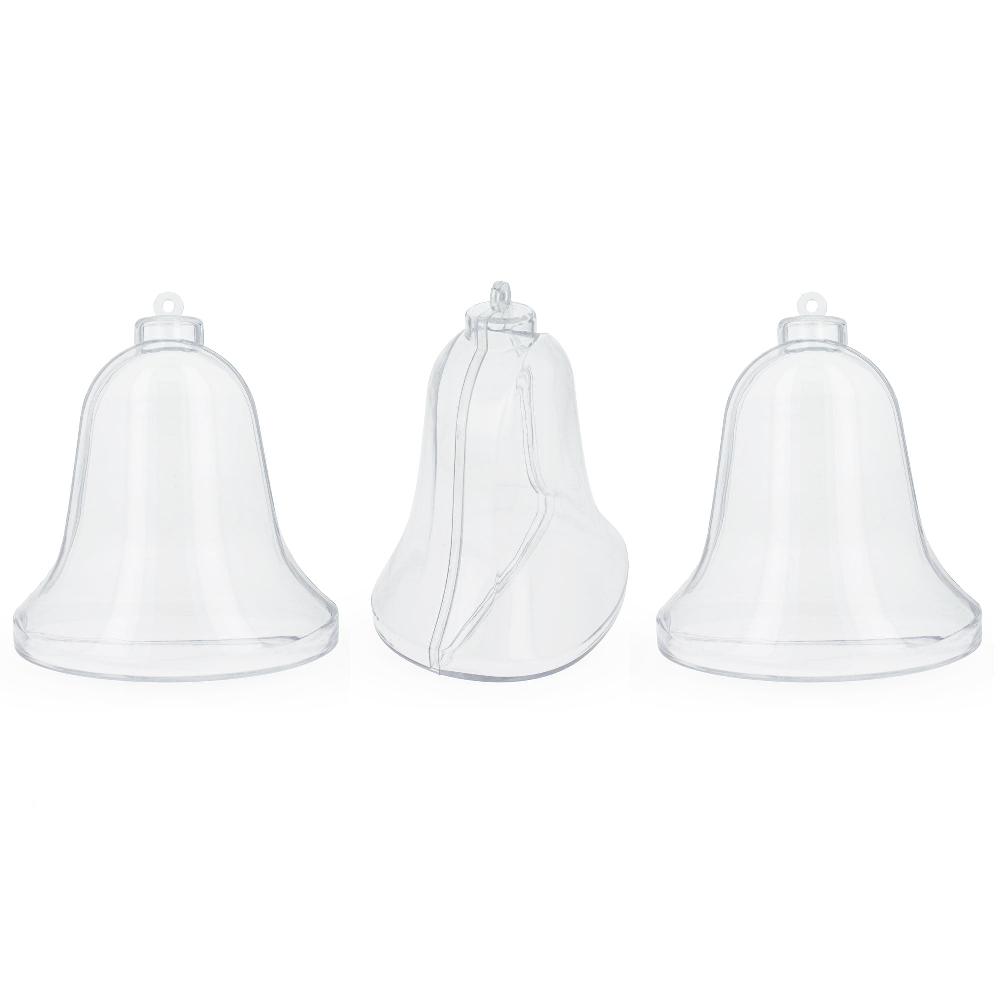 Set of 3 Clear Plastic Bell Ornaments 3.7 Inches (94 mm)