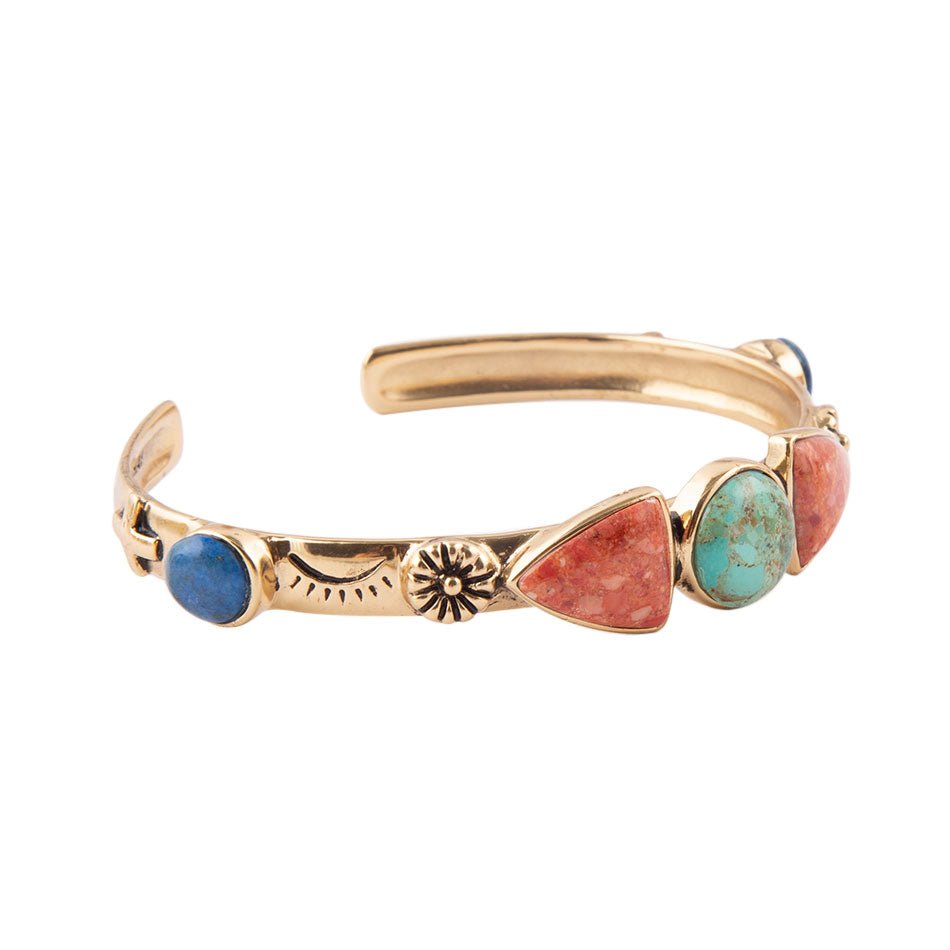 Shades of Multi Stone Golden Cuff Bracelet Barse Jewelry