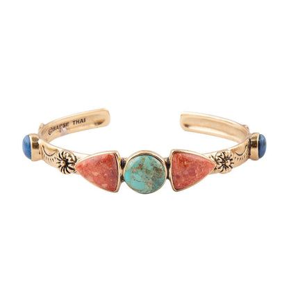 Shades of Multi Stone Golden Cuff Bracelet Barse Jewelry